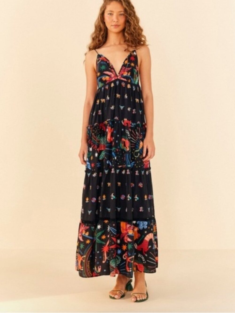 NWT FARM Rio Zodiac Embroidered Maxi Dress Black Astrology Celestial Size M - Picture 2 of 7